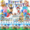 yumcute Servietten Kindergeburtstag, Dog Geburtstagsdeko, 105pcs Geburtstag Deko Geschirr, Servietten, Muffin Deko, Kuchen Deko, Luftballon, Tischdecke, Banner, Geschenkpapier, Becher, Strohhalme
