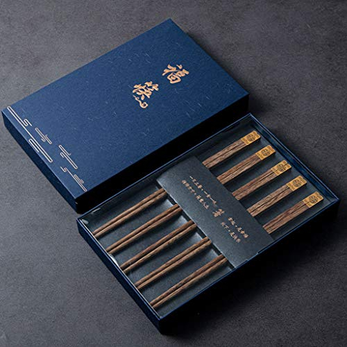 Juego de regalo de palillos chinos de madera, palillos aptos para lavavajillas, reutilizables, juego de palillos coreanos japoneses, palillos cuadrados de madera con estuche para cena de cocina, 5 p