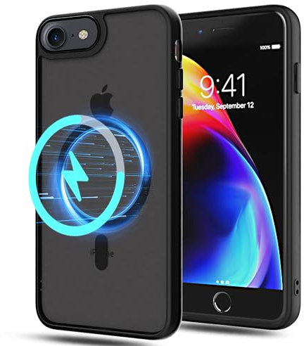 YmhxcY for iPhone SE 2022 & 2020 Case, Frosted Translucent Back Phone Cover, Wireless Charging Magnetic Case, Military Grade Drop Protection, Black