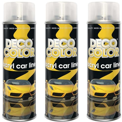Deco Color 3er Sparpack ACRYL CAR LINE KLARLACK MATT in 500ml - Lackspray für z.B. KFZ, Auto, Motorrad, Alufelgen, Stahlfelgen uvm. (3 Dosen Klarlack MATT 500ml)