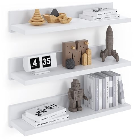 ComfortCove Wandregal 39cm, 3er-Set Schweberegale, Weiß | Regalbrett, 3 Regale zum Anschrauben, Hängendes Wandregal, 3er-Set für Schlafzimmer, Bad, Wohnzimmer, Küche, Home Office