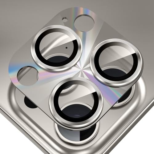 Fewdew Kameraschutz für iPhone 15 Pro/iPhone 15 Pro Max,9H Gehärtetem Glas [Anti Kratzen], Metallring Kamera Schutzfolie für iPhone 15 Pro/iPhone 15 Pro Max,1 Stück Laser Titan Natur