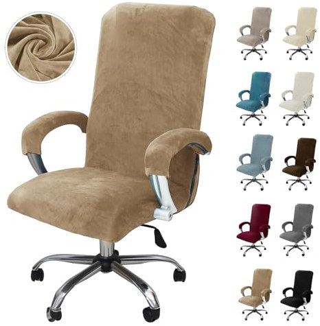 Alishomtll Samt Bürostuhl Bezug mit Armlehne Stretch Stuhlhussen Gaming Stuhl Bezug Abnehmbare Sessel Überzug Elastische Stuhlbezüge für Bürostuhl Computer Stuhl Drehstuhl (Kamel, X-Large)