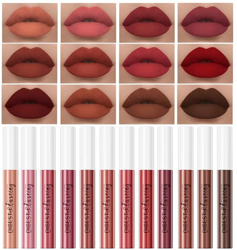 QiBest 12 Stück samtig matt Liquid Lipstick Set für Frauen Teenager Geschenk Wasserdicht Long Lasting 24 Stunden