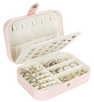 AJYBYUKJ Doppelschichtiger Schmuck-Organizer aus PU-Leder, tragbare kleine Schmuckschatulle für Frauen und Mädchen, Pink Beauty Comes