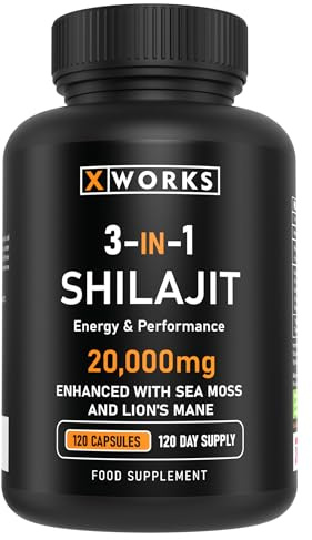 Shilajit Seamoss and Lions Mane Capsules - 20,000mg - 3 in 1 Capsules - High Strength Himilayan Supplement with 60% Fulvic Acid for Both Men and Women - Made in The UK