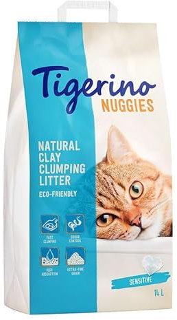 Tigerino - Nuggies 14L | Sensitive (parfümfrei) | Katzenstreu | aus umweltfreundlich abgebautem Bentonit | sehr saugfähig und verhindert unangenehme Gerüche | Made in Germany