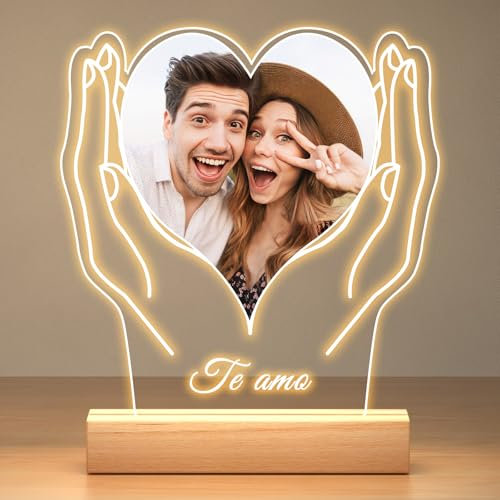 Jkolalin Regalos Navidad Personalizados para Mujer y Hombre, Lampara Personalizada con Foto, Cuadro Personalizado con Foto, Marco de Fotos Personalizado, Regalos Originales para Parejas, Novio, Novia