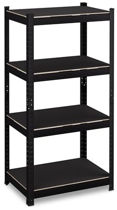 Relaxdays Schwerlastregal, HxBxT 120x60x40 cm, 1000 kg, 4 Ebenen, Stahl, Lagerregal Keller, Garage, zum Stecken, schwarz