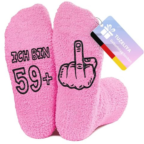TUZELIYA 60 Geburtstag Frauen Socken Geschenkideen, Rutschfest Kuschelsocken Damen, Lustige Socken Geburtstagsgeschenk für Freundin Tochter Mama, Geschenke für Mama, 30/40/50/60 Jahre Alt