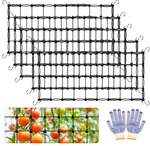 Red De Soporte para Plantas, 5PCS Red De Crecimiento para Tienda De Campaña Enrejado Elástico Red De Enrejado para Plantas con 30 Ganchos para Frutas Plantas Trepadoras Pepinos Tomates