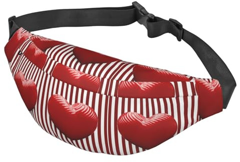 Gürteltasche für Damen und Herren, verstellbare Hüfttasche, rot und weiß gestreiftes Herz, Crossbody-Tasche für Reisen, Schwarz, Einheitsgröße, Schwarz , Einheitsgröße