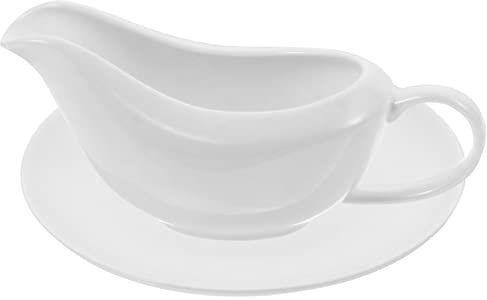 IUokLU avec Soucoupe Saucière en céramique Plat à Sauce Pot à Lait Pichet Distributeur de Sauce Pichet avec Plateau Bec verseur Anti-Goutte pour sauces Vinaigrettes,