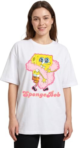 SPONGEBOB SQUAREPANTS Women's White Cartoon Graphic Tee | Classic Crew Neck Spongebob T-Shirt | Plain Short Sleeve Pull-On Top for Casual Wear