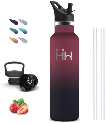 Botella Agua Acero Inoxidable, Botella Termica 1 litro, sin BPA, Botella con Pajita, A Prueba de Fugas, Cantimplora Acero Inoxidable, Aislamiento al Vacío, Termo de Agua, para la Correr, Deportes