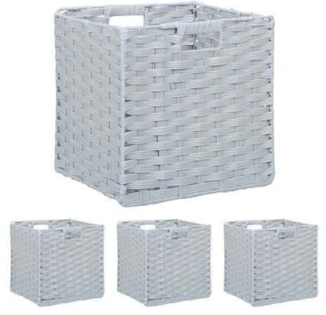 Relaxdays Aufbewahrungskorb, 4er Set, geflochten, Kleidung, Spielzeug, HBT: 31 x 32 x 30 cm, Kunststoff Regalkorb, grau