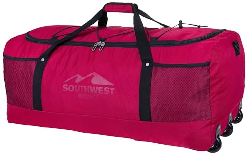 Reisetasche mit Rollen Southwest XXL Trolley Roll-Reisetasche Light Weight Ultra Leicht groß, faltbar 90 Liter - 80 cm Trolly + Koffergurt (Rot 0200)