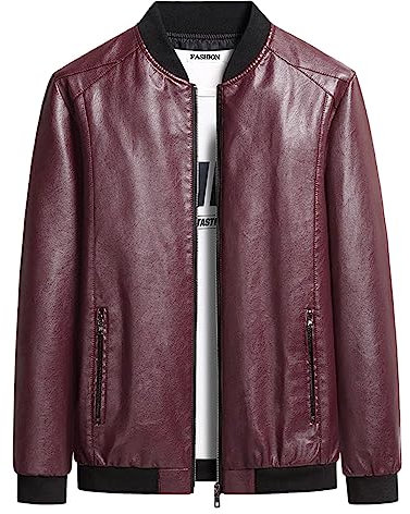 Giubbotto Pelle Uomo, Giacca Uomo in Ecopelle con Colletto Rialzato Giacca Bomber da Uomo con Chiusura Lampo Casual per Motociclisti Giubbotto Moto Uomo 4 Stagioni Giacca Estiva Chiodo Pelle Uomo