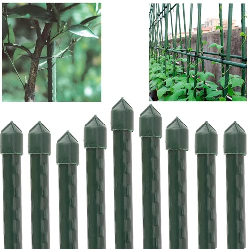 Suinga Lot de 50 tuteurs en acier plastifié 90 cm Ø 8 mm | Bâtons pour plantes et arbres | Tuteurs pour tomates et plantes grimpantes | Support pour plantes, vert