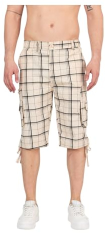 Herren Bermuda kariert Cargo Style mit Seitentaschen Gummizug S-XXL
