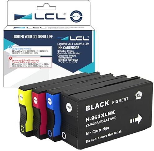 LCL 963XL Tintenpatrone kompatibel für HP 963XL 963 XL High Yield (KCMY) | Kompatibel für HP Officejet Pro 9010 9012 9013 9014 9015 9016 9018 9019 9020 9022 9025 (Schwarz Cyan Magenta Gelb, 4er-Pack)