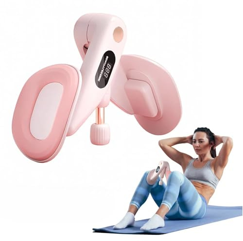 Oberschenkeltrainer Beckenbodentrainer für Frau und Männer, Beckenbodentrainer mit LED Display, Misst Wiederholungen, Zeit & Kalorien, Beinpresse Bein Beckenboden Trainingsgerät für Zuhause (Rosa)
