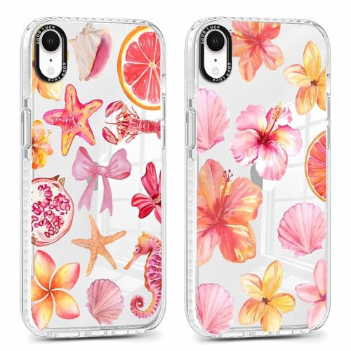 Vxinvnoi 2 Stück Handyhülle für iPhone XR Hülle, Hibiskus Blumen Motiv Aesthetic Bunt Sommer Muster Mädchen Case, Transparent Weich Silikon Dünn TPU Stoßfeste Schutzhülle Cover für iPhone XR 6,1,01