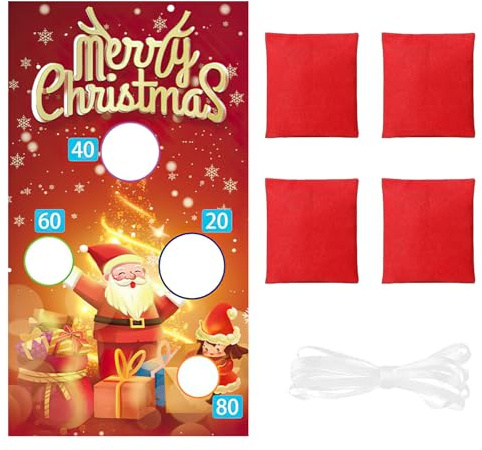 Toyhood Hawaiianisches Wurfspiel, Wurfspiele für Hawaii-Bohnen, Tiki-Bohnen, Aloha-Banner mit 4 Hockern, Wurfspiel für Bohnen Tiki Bar für drinnen und draußen (Weihnachten)