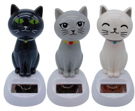 Jingyash Figurine Solaire Dansante Voiture, 3 Pièces Chat Dansant Solaire Voiture, Figurine Qui Bouge la Tete pour Tableau de Bord, Décoration de Bureau Maison, Cadeau pour Conducteur