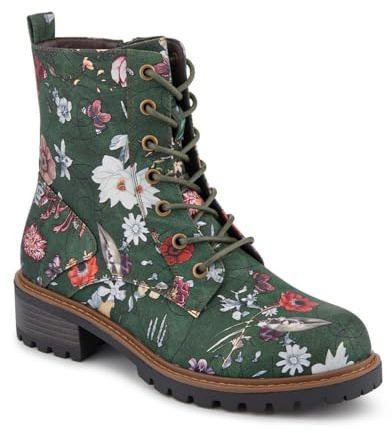 Pavers Wide Womens Wide Fit Lace Up Ankle Boots Green Floral Size 5