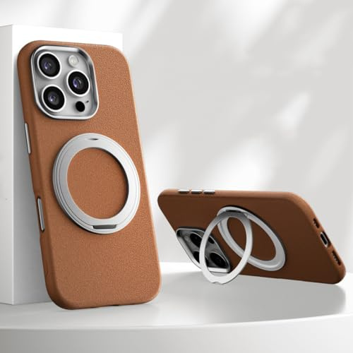 PPFVVTV Metallarmband-Halterung für iPhone 12 13 14 15 16 Pro Max, Retro-Leder, Metallknöpfe, Starke magnetische Ständerabdeckung (für iPhone 12/Braun)