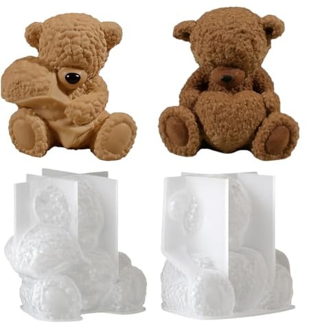 4pcs Bären Silikonform 3d Bär GießFormTeddybär Eisformen Eiswürfelformen Tiere Teddy Bear Resin Silicone Mold für Selber Basteln Kerzen, Seife,Ornament Dekoration (Teddybär)