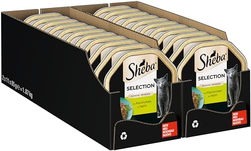 SHEBA Schale Nassfutter für Katzen Selection in Sauce mit Kaninchenhäppchen 2 x 11 x 85g