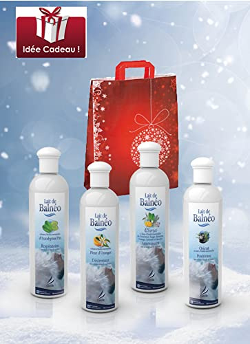 Camylle - Whirlwanne Badezusatz-Auswahl mit einer schönen Baumwolltasche als Geschenk mit vier Flaschen: 1 x 250ml Eukalyptus/Kiefer - 1 x 250ml Orangenblüte - 1 x 250ml Elinya - 1 x 250ml Orient
