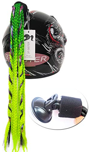 3T-SISTER Helmet Pigtails Motorcycle Helmet Ponytail Braids Helmet Synthetic Hair with Suction Cup Decoration 2PCS 14inch Black Mix Red Color + 2PCS Free 3M Adhesive