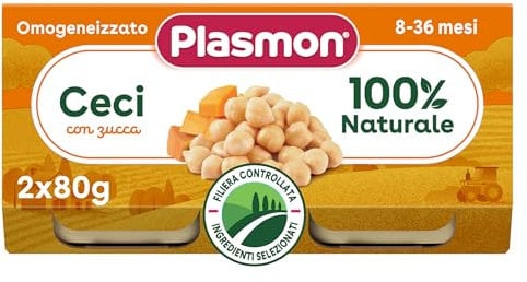 Plasmon Omogeneizzato Ceci con Zucca 2x80g, da Inizio Svezzamento