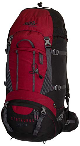 Tashev Outdoors Kentaurus Trekkingrucksack Wanderrucksack Damen Herren Backpacker Rucksack groß 60l Plus 10l (Hergestellt in EU) (Rot & Schwarz)