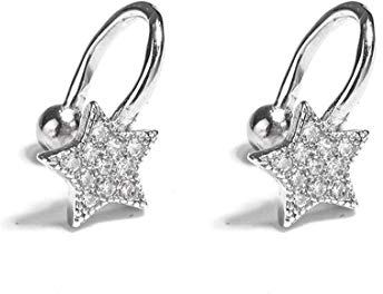 SLUYNZ 925 Plata Esterlina CZ Estrella Puño Aretes para Mujeres Chicas Adolescentes Pinza en las Orejas Sin Pendientes de Cartílago Perforantes