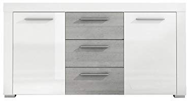 Beauty.Scouts Sideboard Wohnzimmersideboard Leon weiß grau Monolith Betonoptik 160x85,2x40cm Kommode Highboard Wohnzimmerkommode