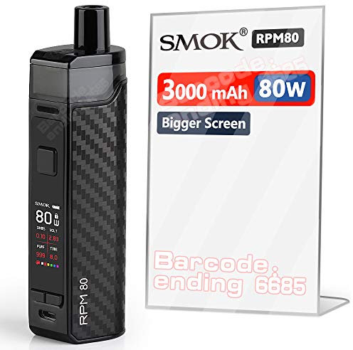 Official SMOK E Cigarettes RPM80 Kit with Built-in 3000mAh Battery, 80 Watts, 0.96' TFT Colorful Display, 2ml Pod, Mesh 0.4ohm and RGC 0.17ohm - Black Carbon Fiber (UK) No Nicotine