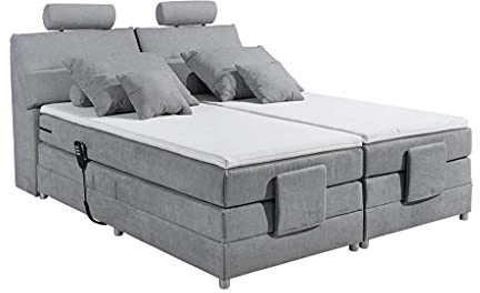 Froschkönig24 Palermo 180x200 cm Boxspringbett Bett mit Motor Hellgrau, Ausführung:Variante 4
