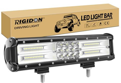 RIGIDON Barra de luz led, 12V 24V 12 pulgadas 180W, 7D Tri fila Barras luminosas led para off road camión coche ATV SUV 4x4 barco, Foco Inundación Combo, lámpara de conducción 6000K