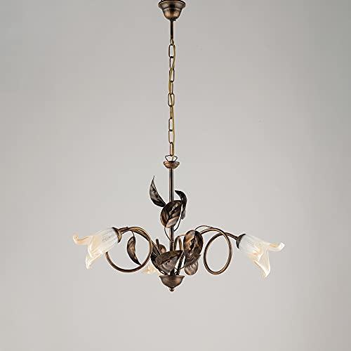 Lámpara de techo de hierro forjado clásica marrón y dorado con cristales de murano, lámpara de dormitorio, lámpara de 3 luces, bon-266