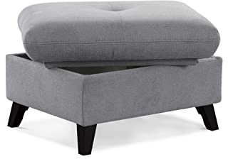 CAVADORE Polsterhocker Grönland Skandinavischer Stauraum-Hocker als Beistellhocker oder Fußhocker 76 x 47 x 63 Flachgewebe Paris Silver Kompakt