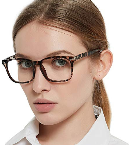 OCCI CHIARI Womens Blue Light Blocking Reading Glasses 3.5+ Square Screen Reader Stylish Computer Glasses Sturdy Spring Hinge (Grey Leopard, 350)