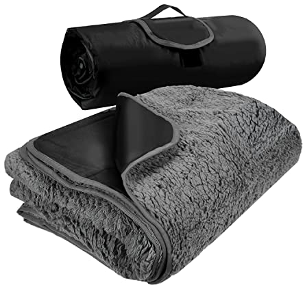 wasserdichte Outdoor-Decke mit Sherpa-Futter, Winddicht, dreilagig, warm, bequem, faltbar für Camping, Strand, Picknick, Gras, Konzerte, Auto, Hund, 130 x 150cm & 150 x 203cm - maschinenwaschbar