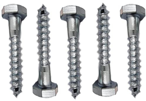 M10 Wood Screws Coach Hex Head Width 17mm Zinc Plated Steel Screw Hexagon Lag Half Thread Self-Tapping Bolts Silver Long 2 inch x 0.4 inch 10mm x 60mm Box of 5 pcs