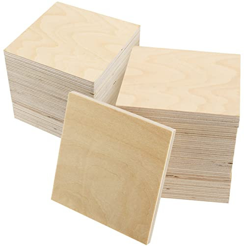 SINJEUN 30 Pack Unfinished Square Plywood Wood 4 x 4 Inch, 6 mm Thick Wood Discs Blank Wooden Square, Wooden Cutouts for Crafts, DIY Projects, Door Hangers, Signs, Christmas Decor
