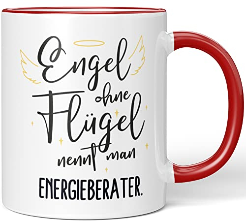 JUNIWORDS Tasse, Engel ohne Flügel nennt man Energieberater, Rot (5160580)