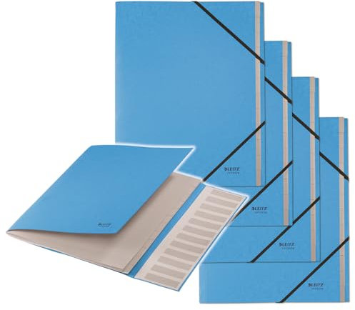 Leitz Recycle Ordnungsmappe A4, 4er Pack, Projektmappe mit 12 Fächern mit Index, 100 % recycelt & recycelbar, Umweltfreundlich, Recycle Serie, Blau, 39150035